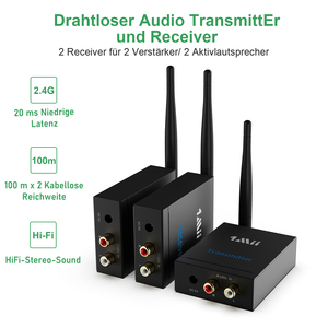 1mii 2.4G không dây âm thanh máy phát và máy thu 100m dài khoảng cách không có sự chậm trễ 44.1kHz/24bit Hifi 1tx + 2rx thiết lập cho TV/loa/AMP - Product Image 2