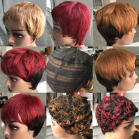 Perruques bouclées coupe pixie pour femmes, sans colle, 100% cheveux humains, brun clair 99J, boucles afro Jerry, longueurs étirées 4 pouces