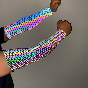 Kadın yanardöner yansıtıcı baskılı naylon spandex elastik dekoratif güneş koruyucu güneş koruyucu kolluk sleevelet kol kollu - Product Image 6