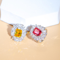 Superbes bagues ouvertes de luxe en zircon cubique rouge, motif grande fleur de soleil, pour femme, idéales pour les fiançailles et les soirées.