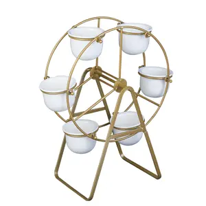 Mydays Outdoor 360 Degree Rotating Stable Ceramic Ferris Wheel Planter with Iron Stand