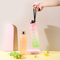 Bouteille d'eau motivante Tritan 32oz 1000ml sans BPA, dégradé givré, avec marqueur de temps pour boire directement, portable et anti-fuite