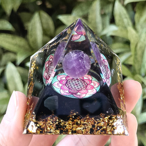 Pyramide de cristal Kogiya, sphère d'améthyste, lotus en obsidienne, résine époxy, ornement de bureau à domicile, cadeau artisanal - Product Image 4