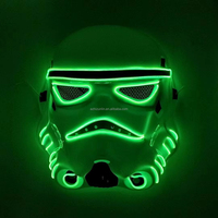 Máscara Facial Completa Negra con Luces LED de Halloween, Diseño de Guerras Mundiales, Cable de Neón de PVC Personalizado, Multimodo Intermitente, Funciona con 2 Pilas AA