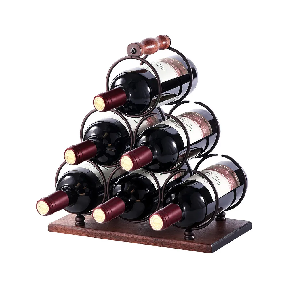 Современная настольная вешалка для бутылок, латунная металлическая проволока, деревянная 6 бутылок, органайзер для вина для украшения дома