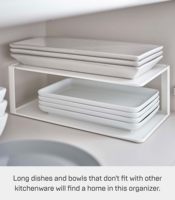 Rak Penyimpanan Piring Bertingkat Dua untuk Lemari Dapur atau Meja Dapur, Organizer Piring Persegi Panjang dari Baja