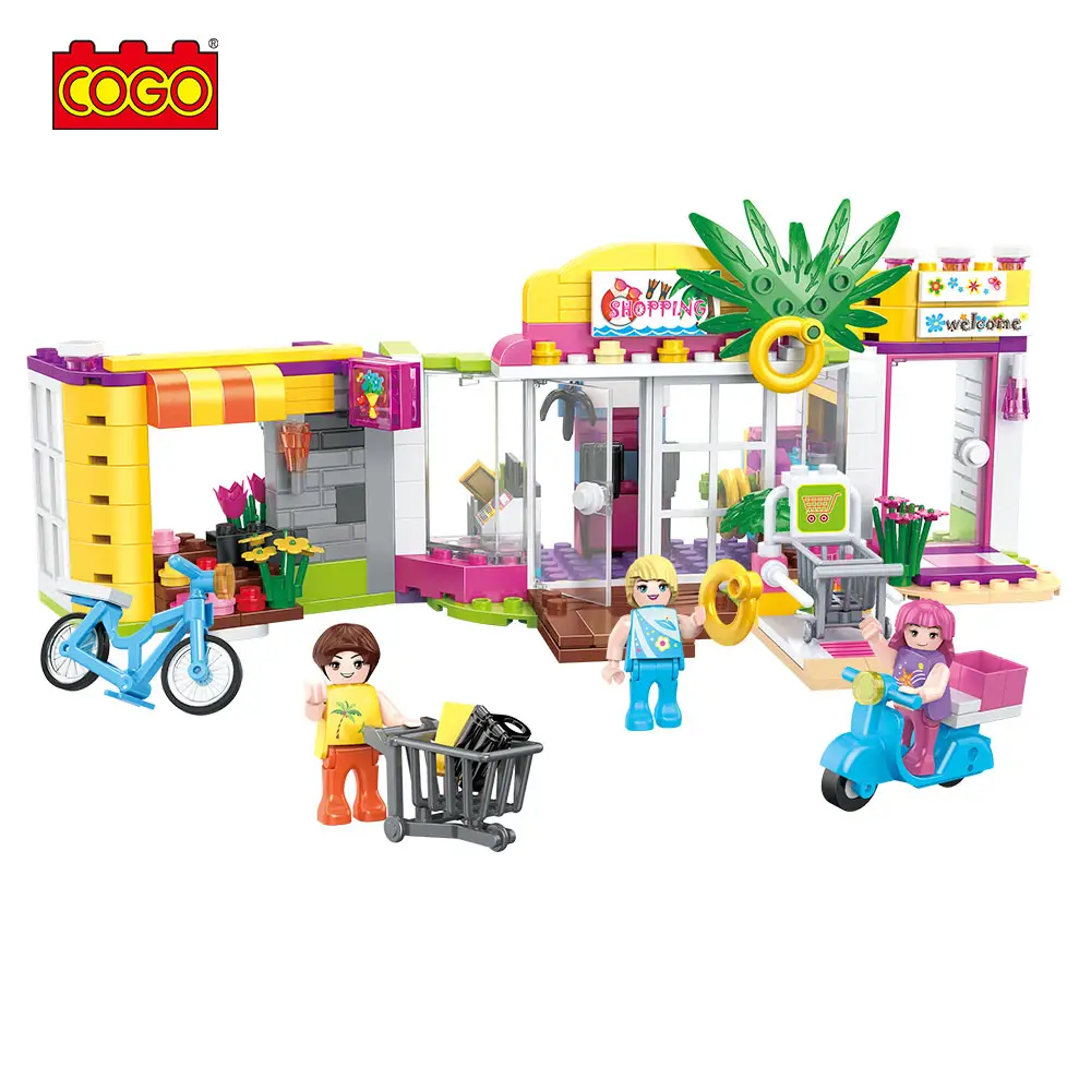 Cogo 376 pcs centro de compras educacional, meninas engraçado, jogar, conjunto, tijolo de construção, jogos de bloco, modelo, brinquedos para crianças