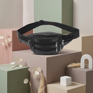 กระเป๋าคาดเอวหนัง PU แบบ unisex พร้อมซิปปิด กระเป๋าอุปกรณ์เสริมสำหรับเดินทางสำหรับผู้ชาย ลายด้ายเย็บ ทำจากวัสดุ PU - Product Image 2