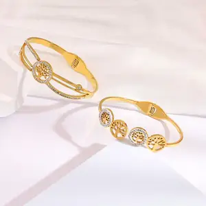 Wholesale Stainless Steel Custom Famous Designer Roman Number Fashion Charms Zircon Gold Plated Bracelet Bangle Women Jewelry