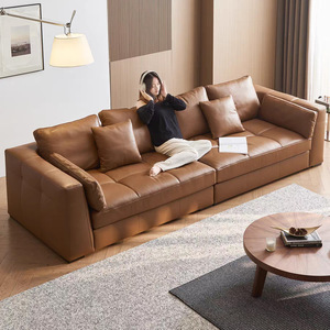 Divano in Vera Pelle Minimalista Italiano, Pelle Bovina di Prima Qualità, Design Orizzontale di Lusso per Villa, Poltrona Singola - Product Image 2