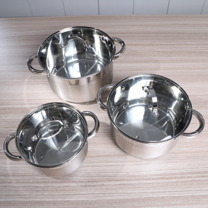 Stainless Steel Casserole Cookware <b>Set</b> Glass Lid Soup <b>Pot</b> Pan <b>Set</b> for Gas and Induction Kitchen Use - Product Image 3