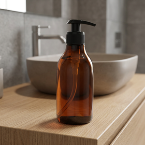 Botella de Plástico Transparente Ámbar SNERY con Bomba Cilíndrica y Tapa de Rosca para Jabón Líquido, Loción, Champú, Envase para Cuidado Personal, 300 ml - Product Image 3