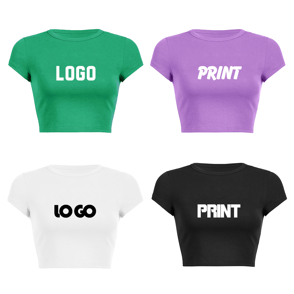 Hot Sale Slim Fit Women's T Shirt Summer Casual Round Neck T Shirt Cropped Top Custom Logo Fitted Girl Women Baby Tee T-shirts