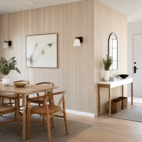 Panel de Pared de Listones WPC Ynori, Roble Natural, 160x22mm, Autoadhesivo, Antideslizante, Resistente a la Humedad, para Alquiler de Apartamentos