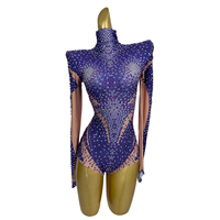 Combinaisons Bodycon diamantées à manches longues pour femmes Stage Performance Dance Wear Festival Outfit Sexy Party Leotard Rhinestone Bodysuit