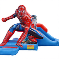 Structure gonflable combinée avec toboggan, thème héros araignée, château gonflable pour enfants, pour fêtes en plein air, événements, utilisation en aire de jeux