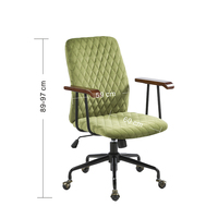 Chaise de bureau pivotante Anji au design contemporain, dossier haut, en velours vert, avec base chromée, chaise réglable en hauteur pour le bureau à domicile