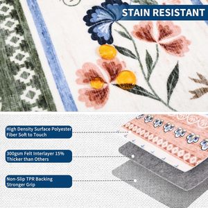 GarveeHome 8x10 Floral Boho Tapis antidérapant doux vert géométrique pour salon salle à manger chambre à coucher lavable tache - Product Image 2