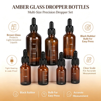 Flacon compte-gouttes en verre ambré gradué de 1 oz, 5 ml, 10 ml, 15 ml, 20 ml, 30 ml, 50 ml, 100 ml avec pipette noire pour huiles essentielles/soins de la peau de luxe