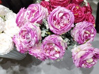 Buket Biru Buatan untuk Hadiah Kemasan Bunga Peony Seikat Merah Sutra Murah
