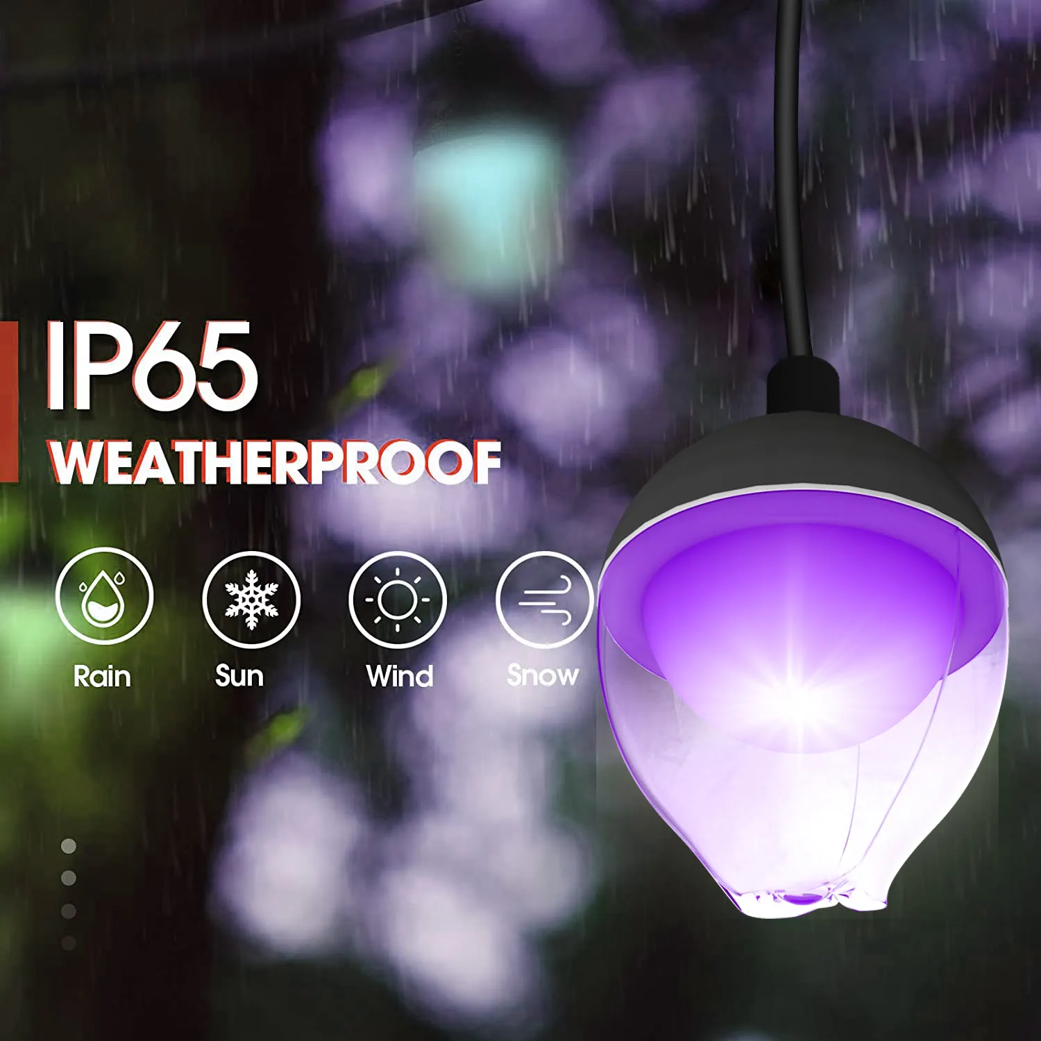 RGB Outdoor String Lights,IP65 Water Resistant 20 LED Bulbs with DIY and 8 Scene Modes, Connectable and Dimmable for Garden