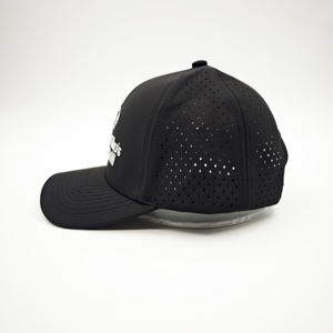 Casquette de baseball imperméable personnalisée à 6 panneaux en polyester blanc, perforée au laser, motif Dobby Dot/Léopard, avec logo en patch PVC, pour papa golfeur - Product Image 5