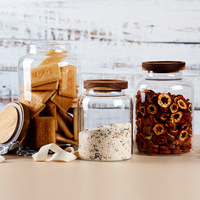 Grand pot de stockage d'aliments en verre minimaliste de 1 gallon avec couvercle en bois d'acacia pour la cuisine ou la rentrée des classes