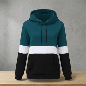 Sweat-shirt à capuche long pour femme de haute qualité, color-block, manches longues, avec poches, logo sur le devant, coupe décontractée, hiver - Product Image 1