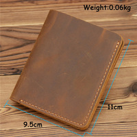 Dompet Pria Kulit Asli Crazy Horse Buatan Tangan, Model Bifold Pendek, Banyak Slot, Untuk Penggunaan Sehari-hari, Penjualan Terlaris