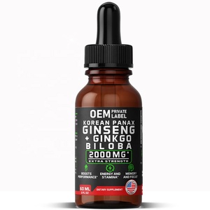 Oem Vegan Hàn Quốc Đỏ Panax Nhân Sâm + <span class=keywords><strong>Ginkgo</strong></span> <span class=keywords><strong>Biloba</strong></span> chiết xuất từ rễ chất lỏng giọt sức mạnh cho nam giới và phụ nữ năng lượng, hiệu suất và tập trung - Product Image 1