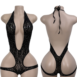 Tenue de pole dance en strass, tenue de strip-teaseuse, vêtements de danse exotique, tenues de club en résille pour femmes, sexy - Product Image 4