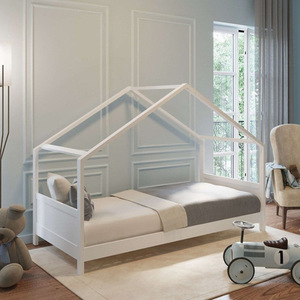 White Wooden <b>House</b>-Shaped Children's <b>Bed</b> Solid Wood Framework Bedroom Furniture For Kids Durable Disassembly - Product Image 2