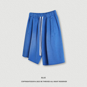 S3029 Men's Mid Waist <b>Gym</b> <b>Shorts</b> 100% Cotton Terry Custom Logo Acid Wash Vintage Raw Hem Anti-Wrinkle Hip Hop Style Board <b>Shorts</b> - Product Image 5