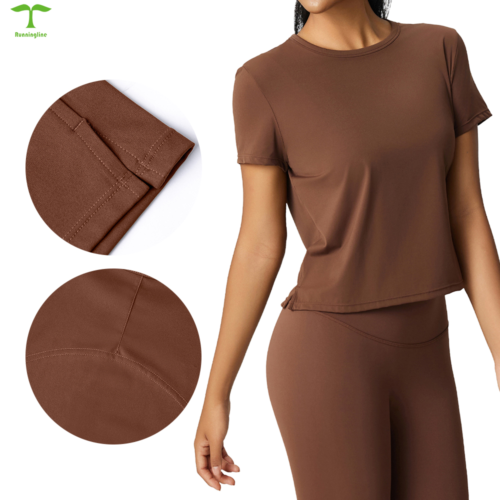 Wholesale Eco-Friendly Sports Yoga Round Neck Short Sleeved Top Outdoor Gym Clothes for Women Breathable T-Shirt