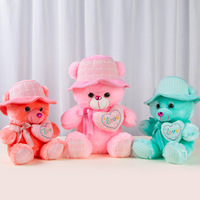 En gros Ours en peluche avec chapeau et nœud, oreiller en forme de cœur, pour lancer de mariage et prix de machine à griffes