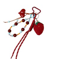 Miu Style handgebreide aardbeienhart sleutelhanger met kralen, nieuwe zoete delicate bijpassende DIY fruit tas charme hanger