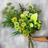 Bunga Sutra Palsu Hijau Putih M166 untuk Dekorasi Pernikahan, Latar Belakang Pernikahan dengan Tanaman Hijau Buatan, Hydrangea, Mawar, dan Anthurium