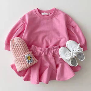 Vente en gros 2022 Ensemble de vêtements pour bébé fille, enfant, sweat-shirt à capuche à manches longues uni, jupe - Product Image 4