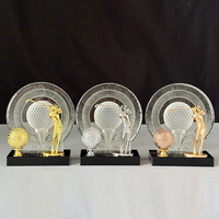 Trophée de golf en cristal de verre transparent avec base noire en or, argent et bronze, MH-MJ0845