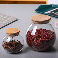 Bocaux de stockage en verre hermétiques pour épices alimentaires en forme de T trapézoïdal de cuisine avec couvercles en bambou pour fruits secs fleur noix thé
