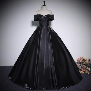 Black Off The Shoulder Ball Gown Empire Waistline Solid Color Evening Dress For Arts Exams - Product Image 1