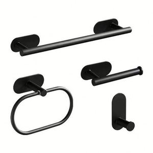 Lot de 4 accessoires de salle de bain en acier inoxydable noir et or : barre de douche, anneau porte-serviette, crochet, porte-papier, barre porte-serviette, ensemble noir pour la maison - Product Image 3
