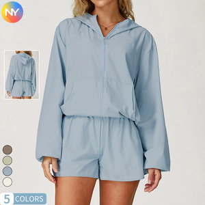 Giacca da Yoga con Cappuccio per Donna, <span class=keywords><strong>Alta</strong></span> Qualità, Resistente ai Raggi UV, Traspirante, Asciugatura Rapida, Lunghezza Intera, in Spandex/Nylon con Zip, <span class=keywords><strong>Protezione</strong></span> <span class=keywords><strong>Solare</strong></span> - Product Image 3