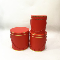 Boîtes en papier rigide de luxe de couleur unie, cylindriques, avec bordure dorée en relief pour les bouquets de la Saint-Valentin, arrangements floraux