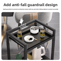 Table d'appoint à 2 niveaux avec garde-corps, cadre en métal noir, plateau imperméable, table d'appoint Mahjong pour salle de jeux, rangement pour thé et articles divers