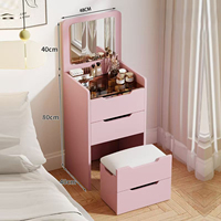 Coiffeuse moderne à plateau rabattable avec miroir LED et meuble de rangement à tiroirs, ensemble avec tabouret pour chambre à coucher