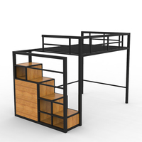 Lit mezzanine en métal au design moderne de haute qualité, taille Queen/King Size avec escaliers à panneaux en bois pour mobilier de dortoir ou d'hôtel