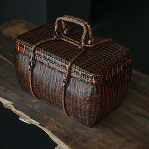 Xia Meng bamboo woven tea box, portable tea set <b>basket</b>, handmade finely woven tea ceremony <b>storage</b> box, bamboo woven bag - Product Image 4