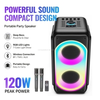 CSN-S15-08 Enceinte portable de fête 6,5/8 pouces, 100W de puissance de crête, double woofer, éclairage LED RGB 7 couleurs, TWS, AUX, prix usine