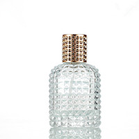 Flacon de parfum portable 50 ml en verre, parfum ananas, avec pompe pulvérisatrice, bouchon doré sérigraphié, diffuseur à bâtonnets, cosmétique